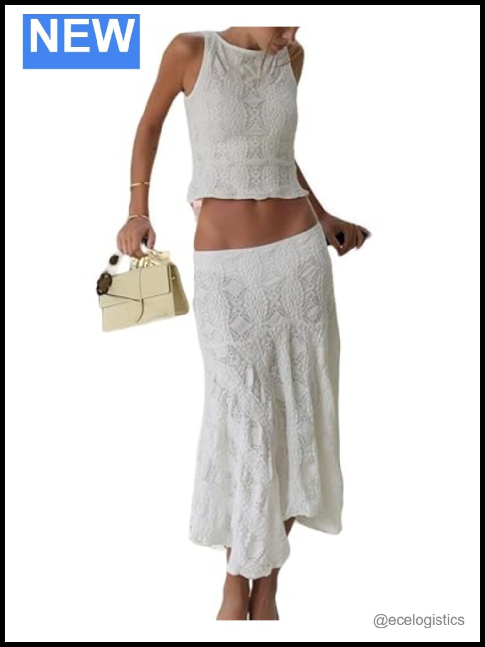 Sleeveless Floral Lace Top & Irregular Midi Skirt Set Y2K Summer 2 Piece